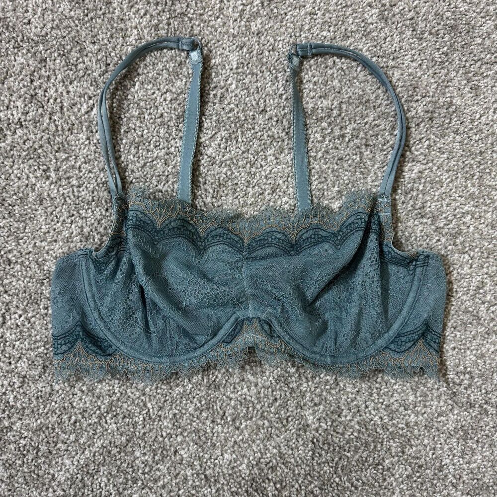 b.tempt'd Bralette Womens Large Teal Lace Scalloped Double Strap Bra Sexy Grunge